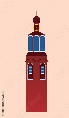 Chapel, vintage european house isolated as logo, emblem, icon, flat vector illustration with retro european chapel or tower in europe
