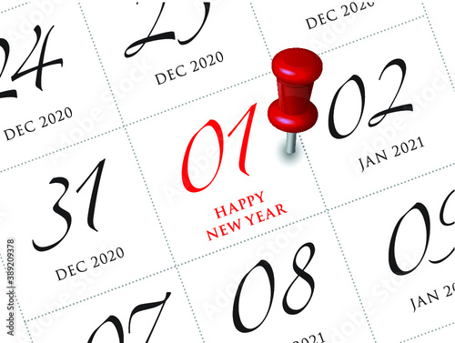 Close up of first day of the year 2021 on diary calendar, simple and clean design vector. 

