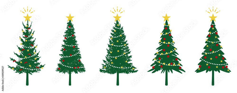 Illustration set of various Christmas trees