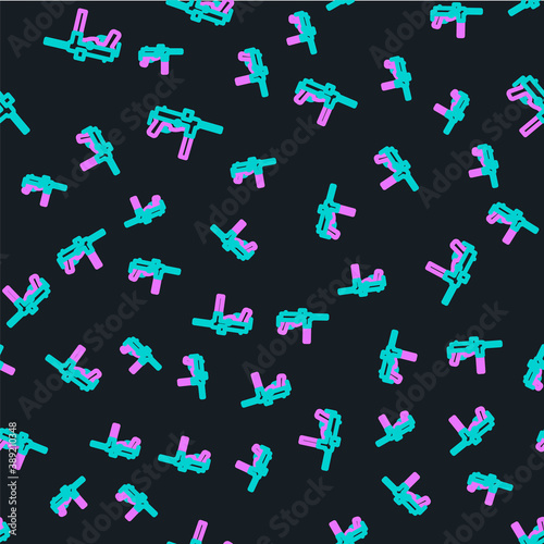 Line Submachine gun M3, Grease gun icon isolated seamless pattern on black background. Vector.