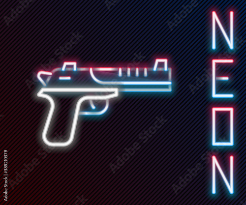 Glowing neon line Desert eagle gun icon isolated on black background. Colorful outline concept. Vector.