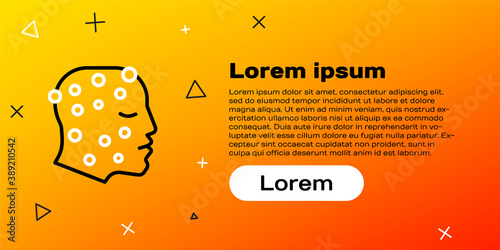Line Face with psoriasis or eczema rash icon isolated on yellow background. Concept of human skin response to allergen or chronic body problem. Colorful outline concept. Vector.