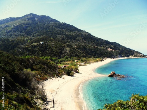 The beaches of Potami on the greek island of Samos in the turquoise Aegean Sea, Greece