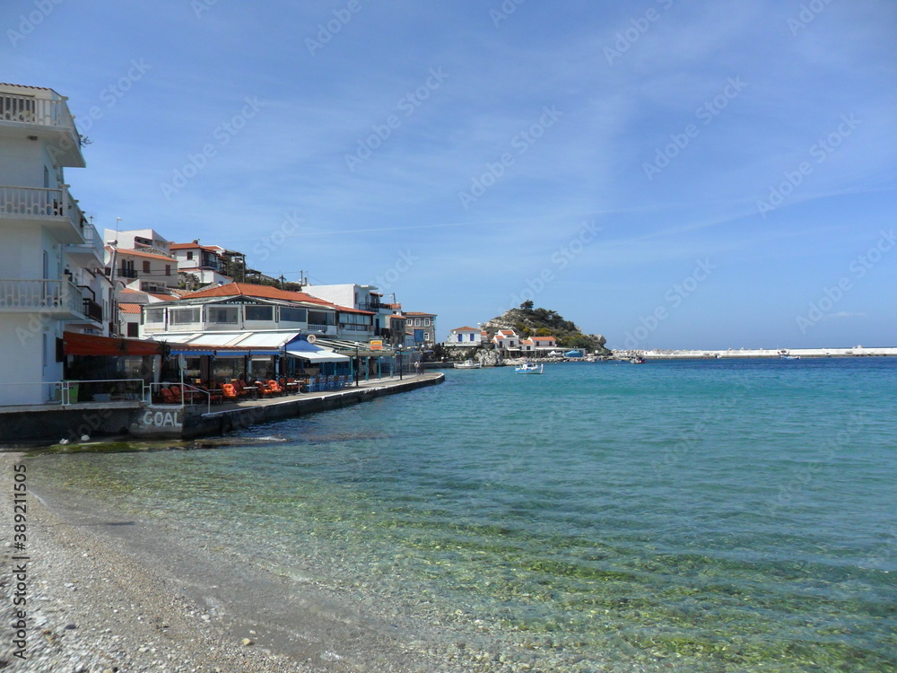The tuquoise water, paradise beaches and mountains on the greek island of Samos in the Aegean Sea, Greece