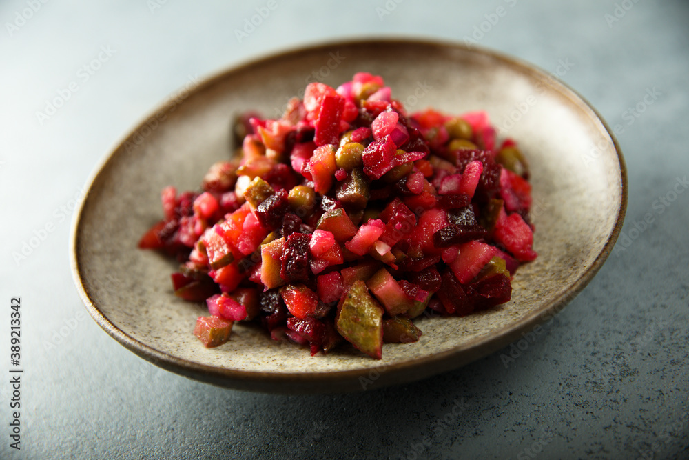 Traditional Russian salad with beetroot Traditional Russian salad with beetroot