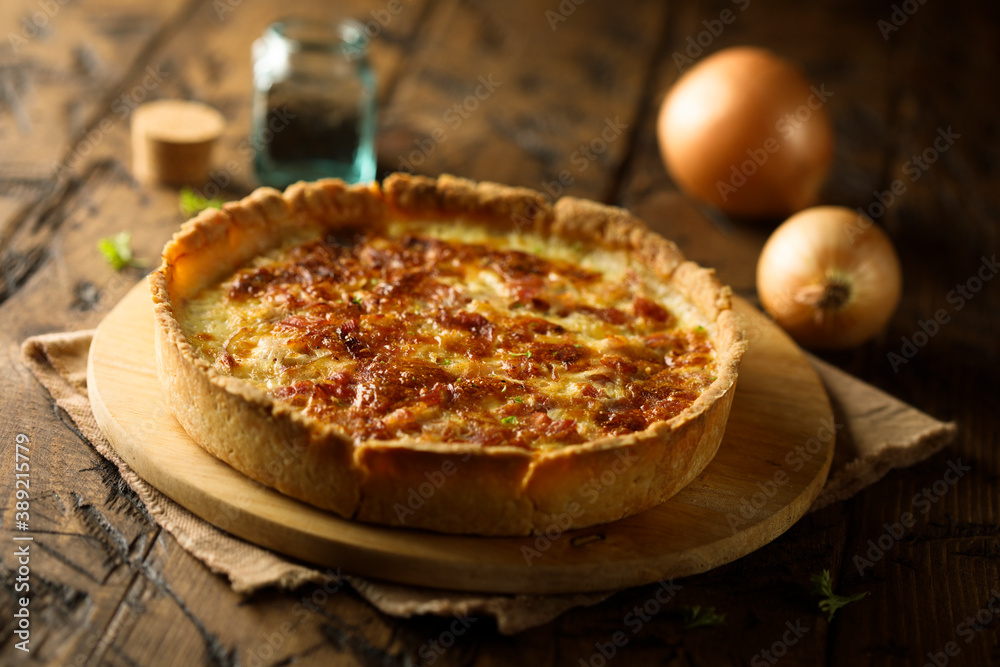 Traditional French onion quiche or pie