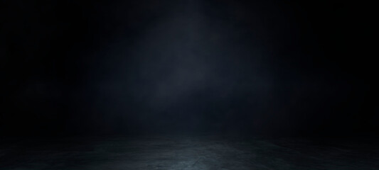 Empty dark abstract cement wall and gradient studio room with smoke float up interior texture for display products wall background.