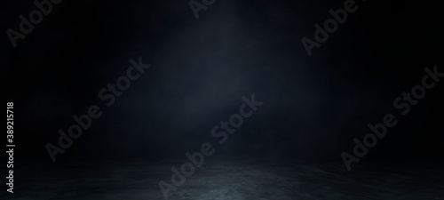 Empty dark abstract cement wall and gradient studio room with smoke float up interior texture for display products wall background.