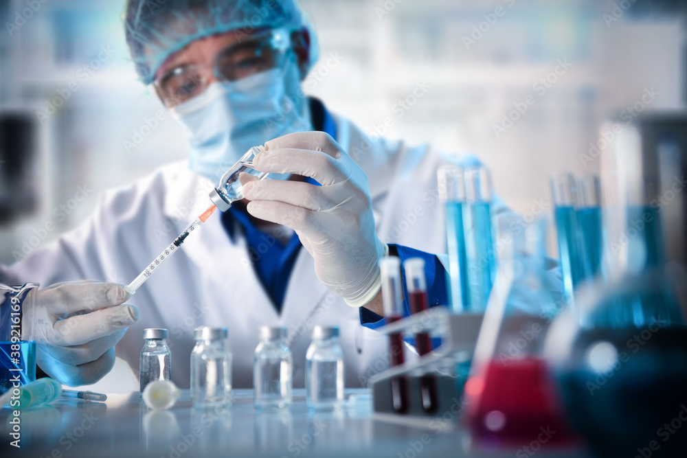 Fototapeta premium Biochemistry researching vaccine in laboratory