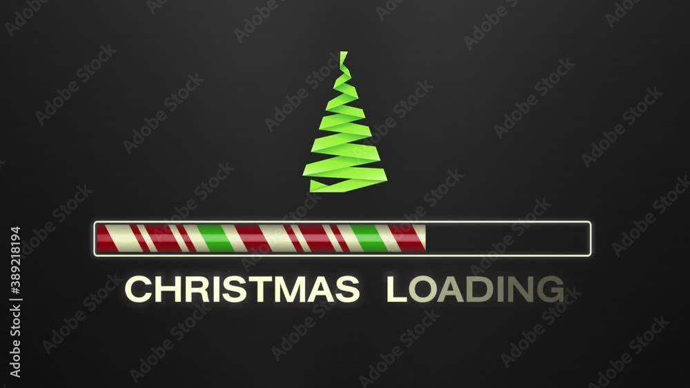 video animation of loading origami tree, candy progress bar and the message christmas loading merry christmas and a happy new year over dark background - vacation concept