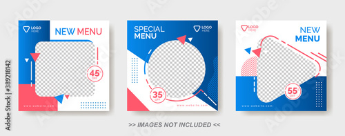 Food Menu Banner Template, Social Media Post  Template with blue and pink color