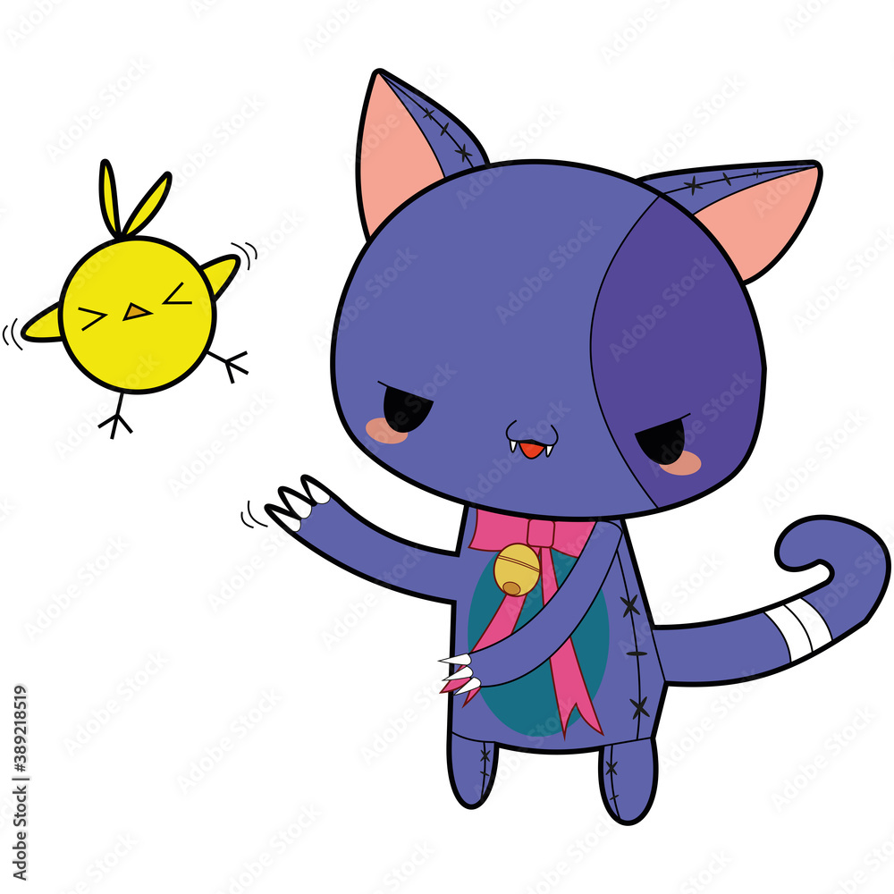Evil kitty hunts little bird Evil kitty hunts little bird