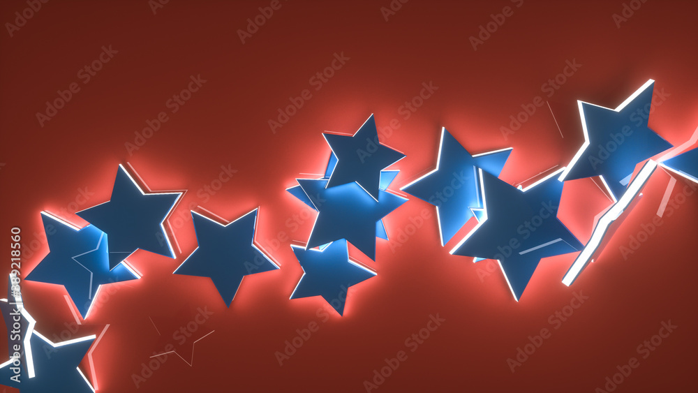 blue glowing stars on a red background. abstract background. 3d render illustration blue glowing stars on a red background. abstract background. 3d render illustration