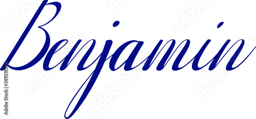 Benjamin-Male Name Cursive Calligraphy Blue Color Text on Light Grey Background