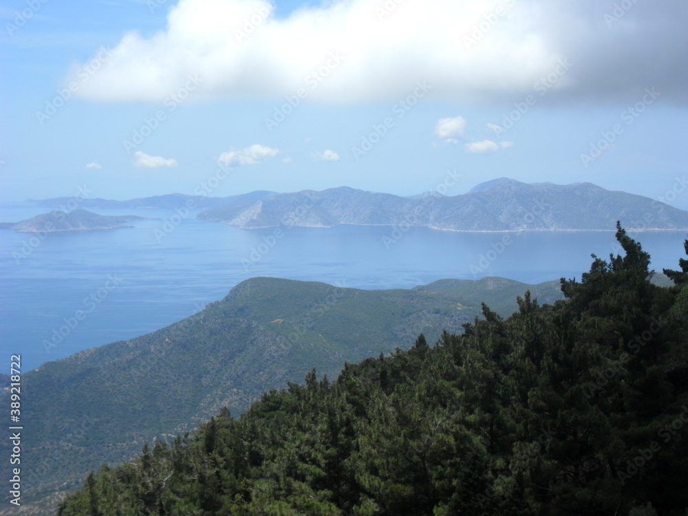 Hiking in the beautiful mountains and valleys of the greek island of Samos in the Aegean Sea, Greece
