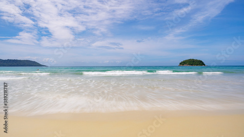 Compositions of scenery tropical sea beautiful sandy beach nature for background and summer design.