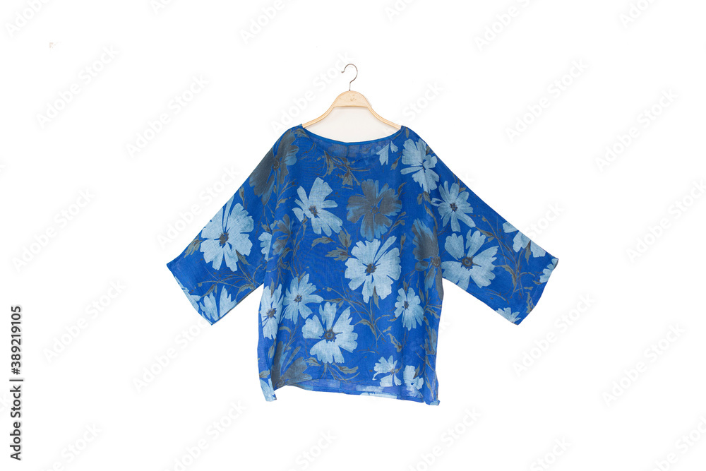 Woman blouse with blue blouse cotton on white background. Woman blouse with blue blouse cotton on white background.