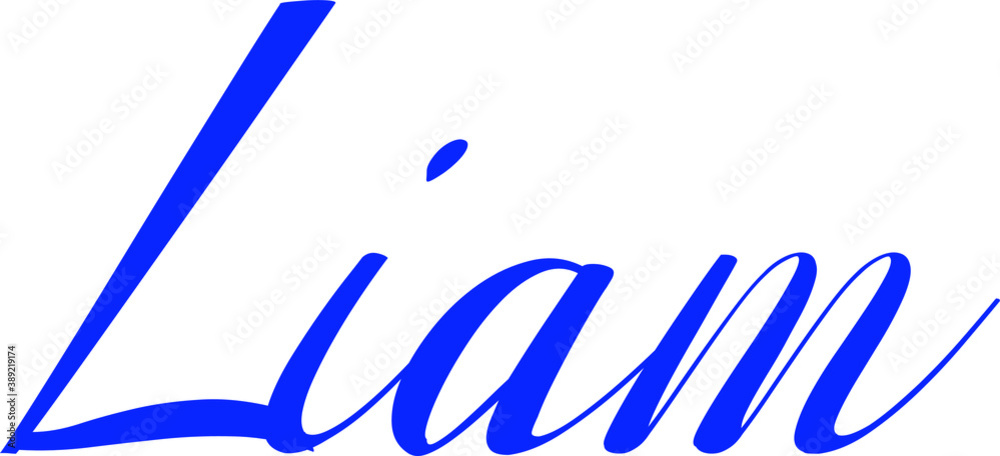 Liam-Male Name Cursive Calligraphy Blue Color Text on Light Grey Background Liam-Male Name Cursive Calligraphy Blue Color Text on Light Grey Background