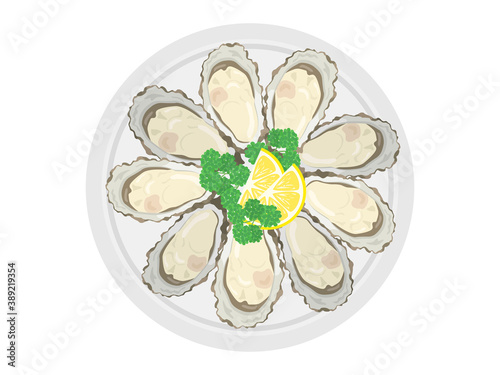 皿に盛られた牡蠣のイラスト