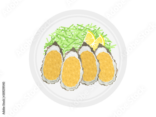 皿に盛られたカキフライのイラスト