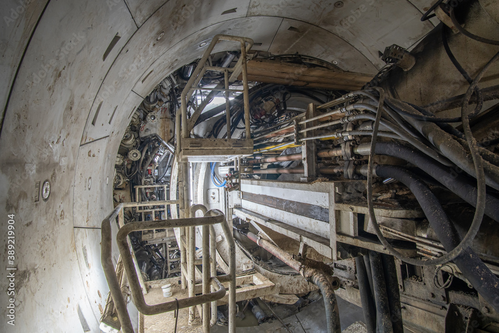 Tunnel shield on the construction of a subway tunnel. Tunnel shield on the construction of a subway tunnel.