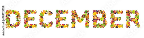December word made of tropical and exotic fruits