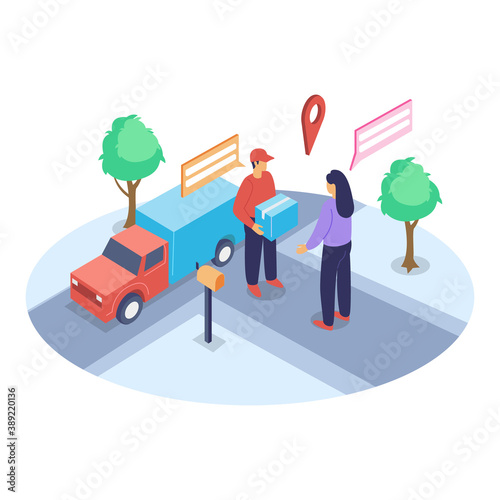 Delivery handover isometric vector illustration concept