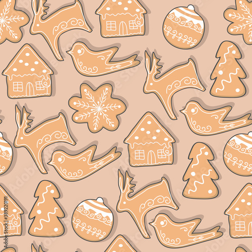 Seamless pattern with elements of Christmas for the background.Christmas cookies of different shapes.