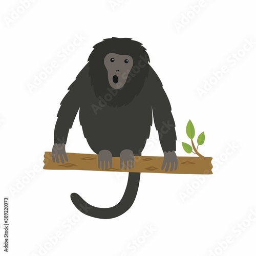 Vector illustration of animal howler monkey, howling on a tree