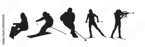 Winter sports silhouettes. Set od isolated vector icons. Active people