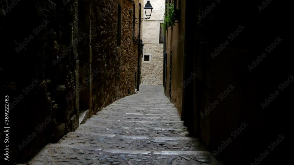 Stairs in a narrow medieval street in Girona, Spain, 4k Stairs in a narrow medieval street in Girona, Spain, 4k