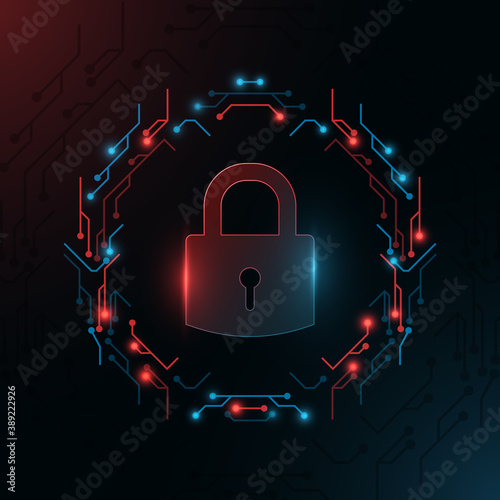 Electronic Circuit Board Lock. Hight technology design. User is denied access. Vector illustration