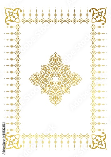 Gold frame with Islamic ornament for a postcard.