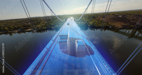 Foto Drone view of contemporary bridge nuder construction