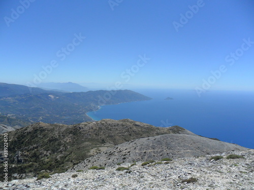 The beautiful and colorful mountains and landscapes on the Greek Island of Samos in the Aegean Sea, Greece