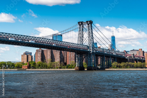 Sunny day in New York city with view of the Williamsburg bridge