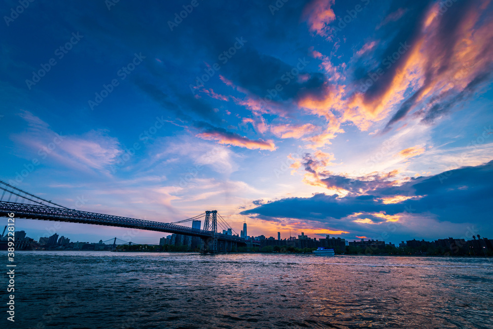 Blue hour sunset view of the Manhattan New York City skyline Blue hour sunset view of the Manhattan New York City skyline