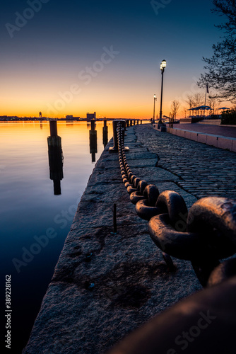 Beautiful sunset by the harbour in Boston waterfront