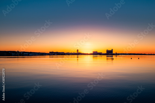 Sunrise by the harbour in Boston waterfront