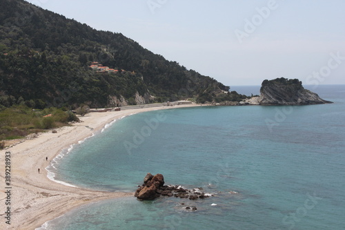 Sunset over the beautiful beaches of the Greek island of Samos in the Aegean Sea, Greece