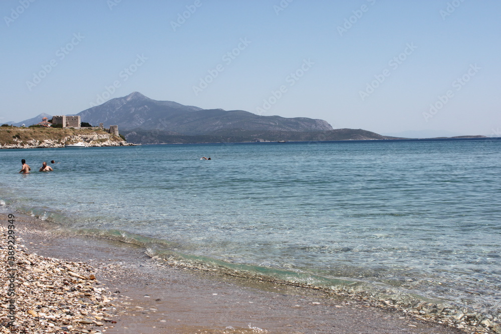 Sunset over the beautiful beaches of the Greek island of Samos in the Aegean Sea, Greece Sunset over the beautiful beaches of the Greek island of Samos in the Aegean Sea, Greece