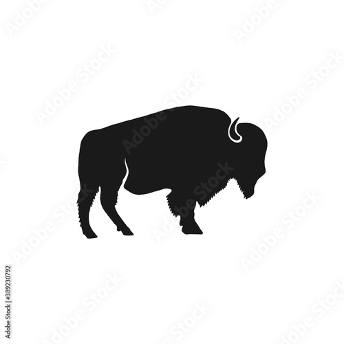Buffalo icon silhouette. Retro letterpress effect. Bison black symbol pictogram isolated. Use for steak house logo, national park infographics, grill logotype. Stock design