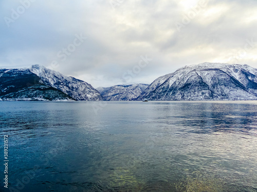 Fjord1 Fylkesbaatane ferry from Vangsnes to Dragsvik Fergeleie in Norway. photo