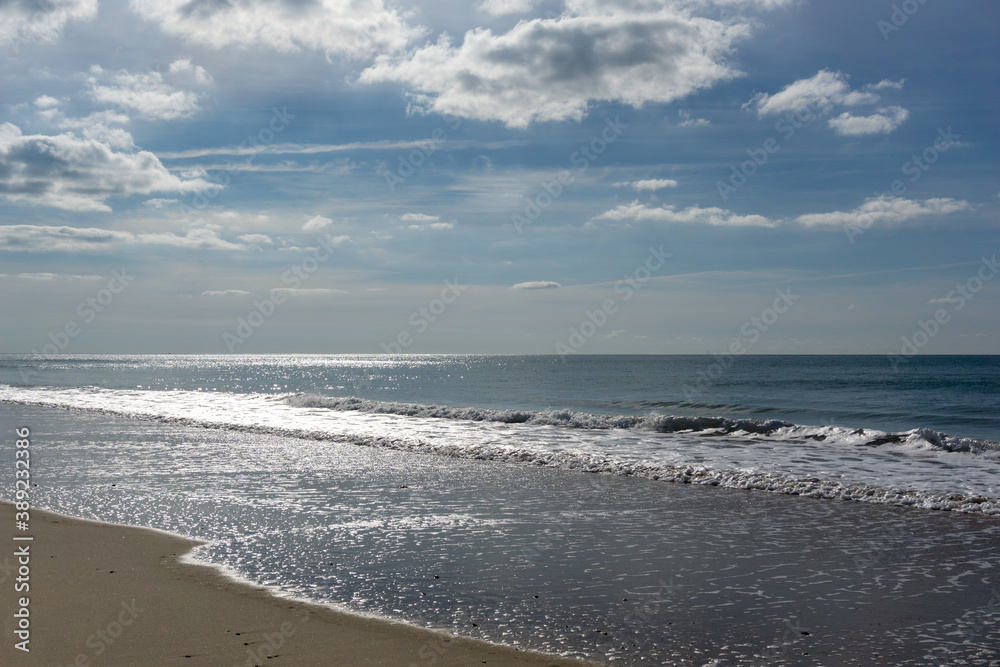 wide empty beach  on the Atlantic Ocean coast in France