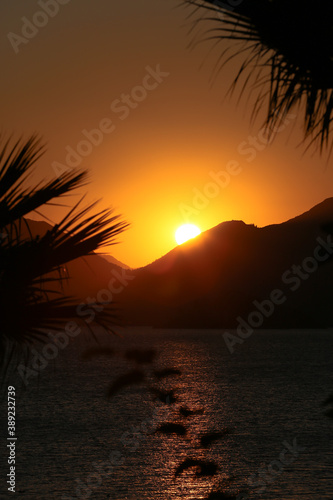 red sunset at the beach