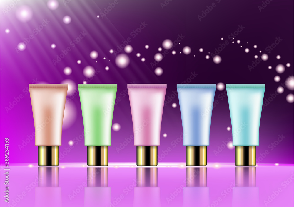 Glamorous Set of cosmetic tubes on the sparkling effects background. Glamorous Set of cosmetic tubes on the sparkling effects background.