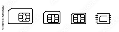 Set sim card, mobile telephone card line icons