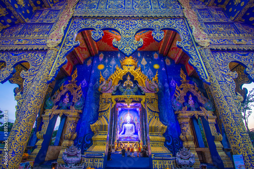 The Beauty of the Blue Temple or Wat Rong Suea Ten in Chiang Rai  Thailand..