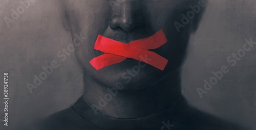Concept idea of freedom speech freedom of expression and censored, surreal painting, portrait illustration, political art photo
