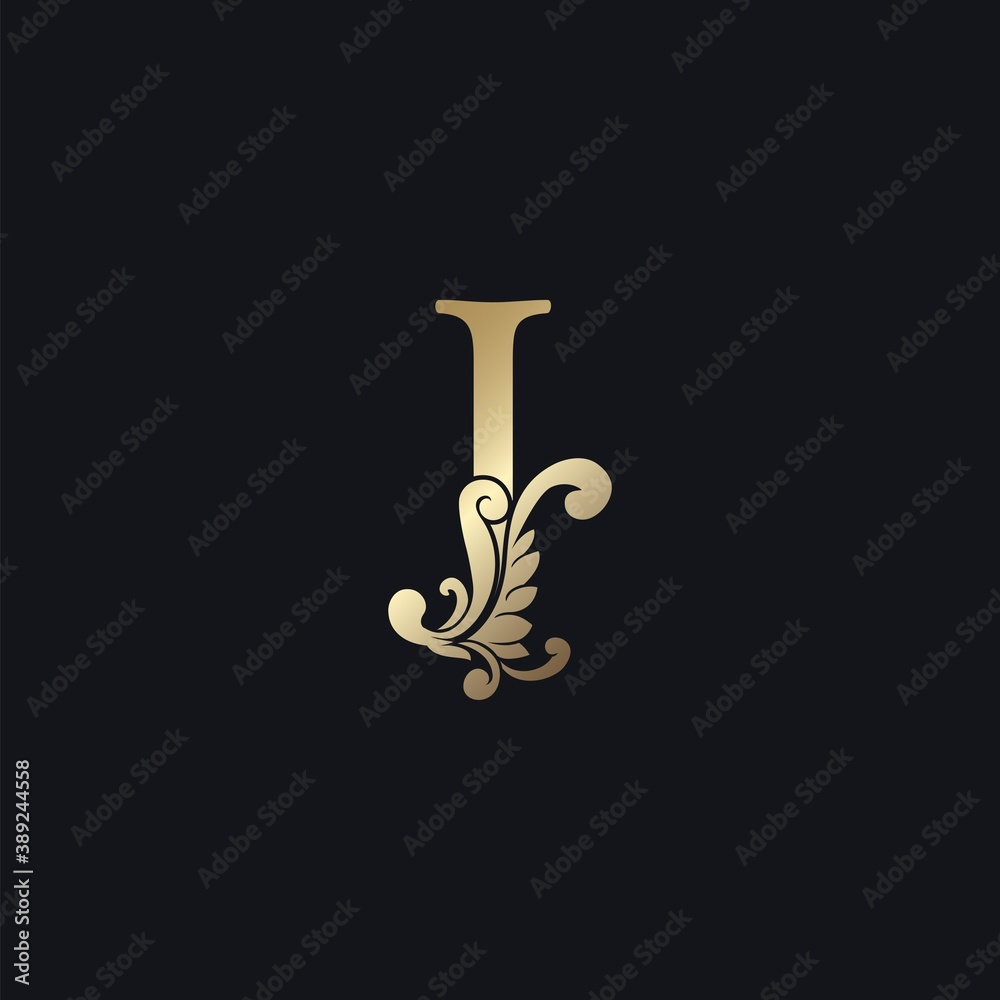 Classy Gold Letter J Luxury Decorative Initial Logo Icon, Elegance Swirl Ornate Deco Vintage Design Classy Gold Letter J Luxury Decorative Initial Logo Icon, Elegance Swirl Ornate Deco Vintage Design